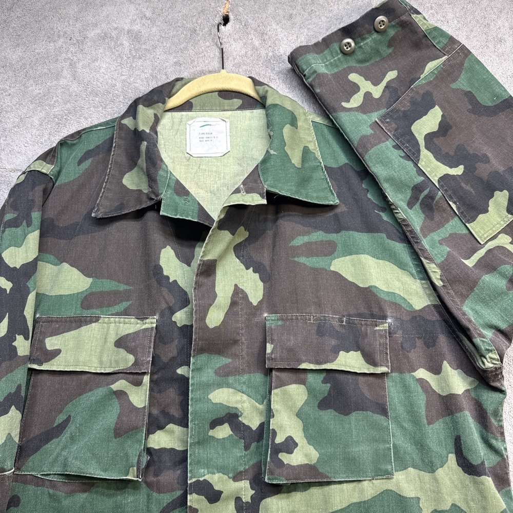 Vintage US Military BDU Coat Woodland Camo 50/50 Ripstop Field Jacket XL Reg